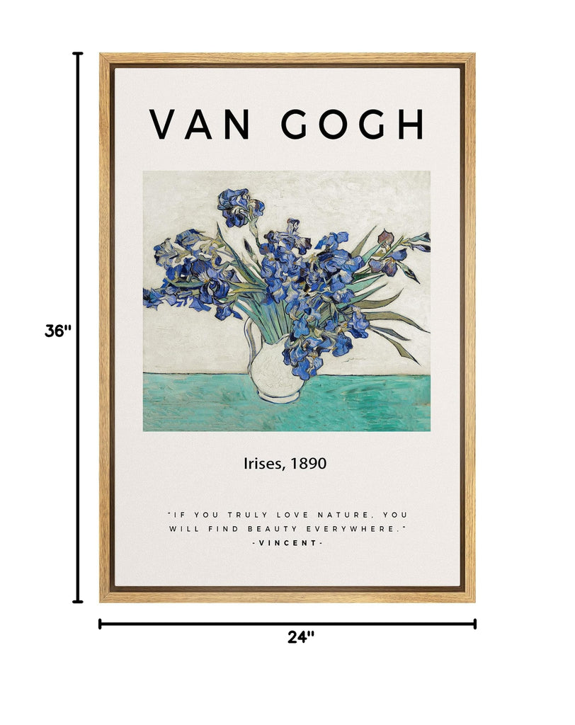 Framed Canvas Print Wall Art Van Gogh Irises 1890 Decorative Brushstroke Illustrations Fine Art Colorful Multicolor