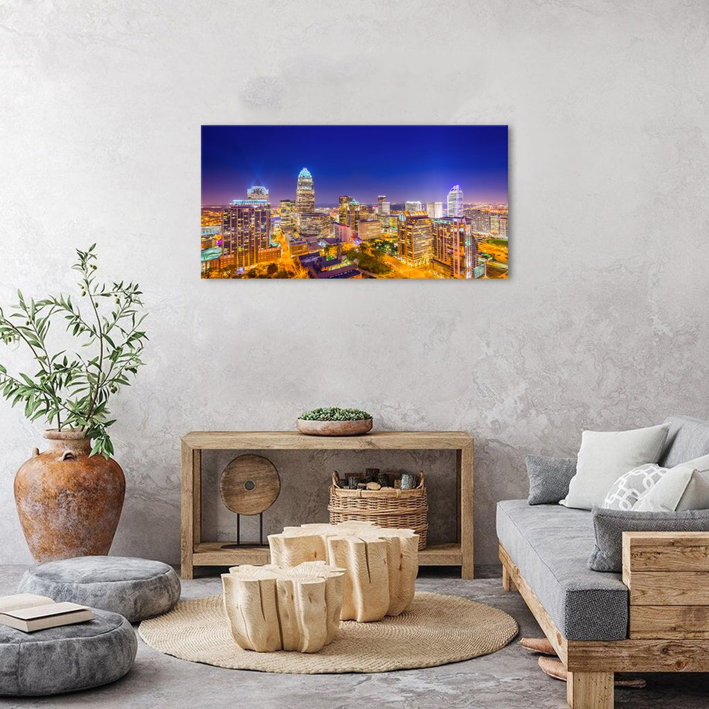 Charlotte Skyline Wall North Carolina City Wall Decor Living Room Night View Cityscape Canvas Prints Pictures Modern