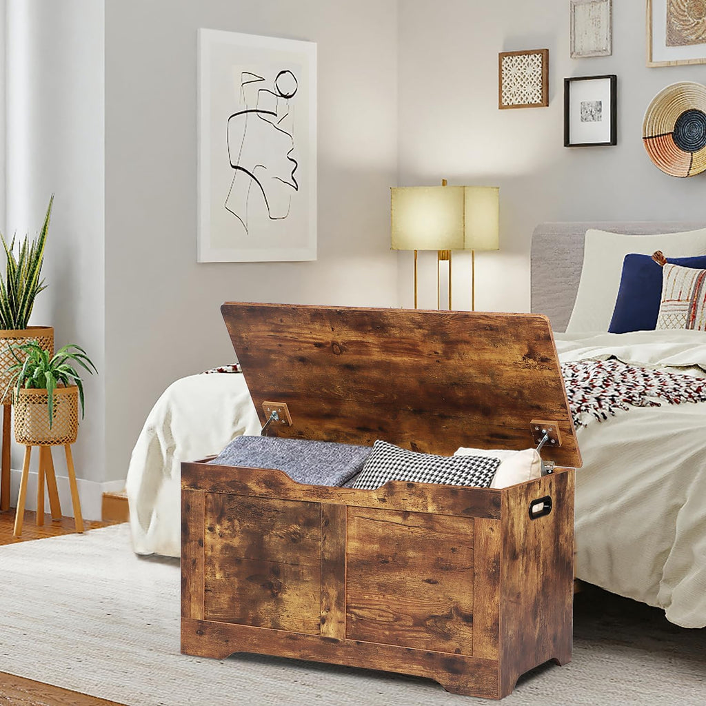 31.5" Storage Chest, Wooden Storage Bench, Lift Top Toy Chest | Large Toy Box with 2 Safety Hinges, Entryway Bench
