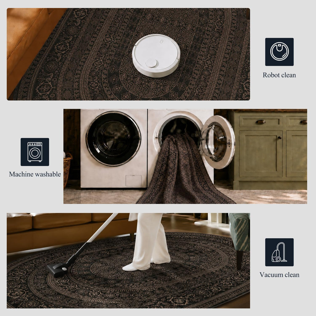 Oval Rug - Washable Ultra-Thin Carpet Black Bronze