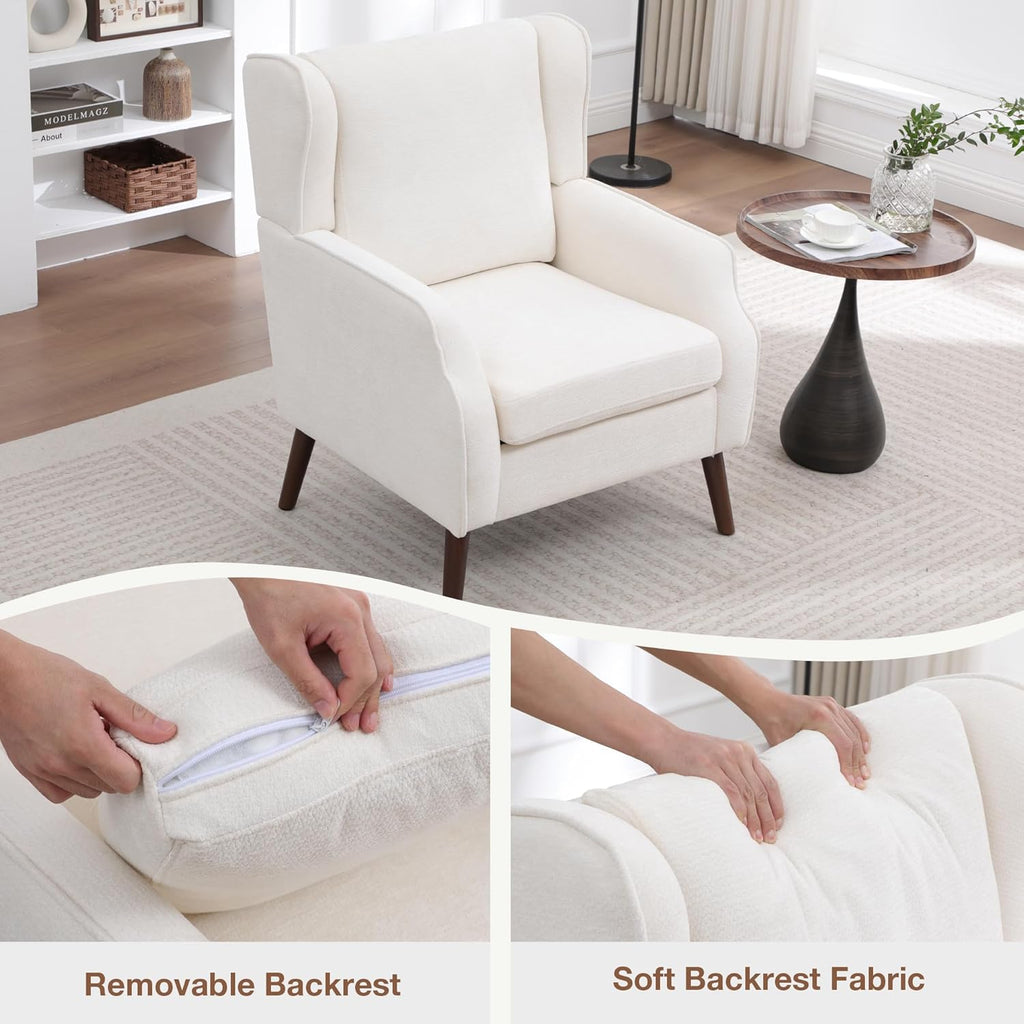 Accent Chair ,Mid Century Modern Wingback Chair ,Upholstered Armchair with Lounge Seat and Wood Legs Apartment Small