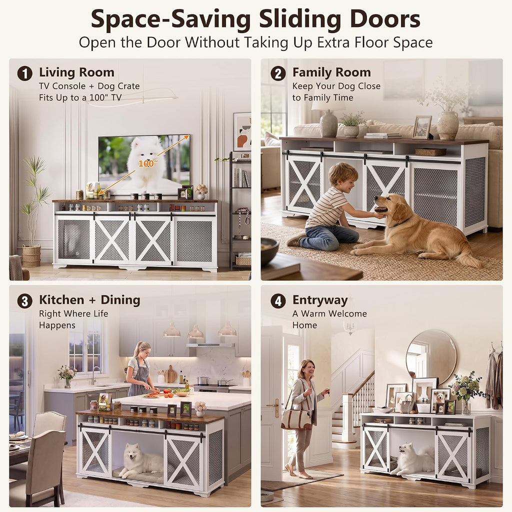XXXL Double Dog Crate Furniture, Wooden Dog Furniture Crate, White