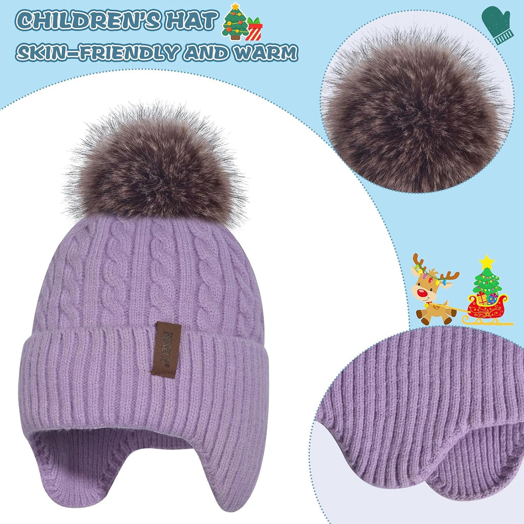Kids Winter Hat Gloves Scarf Set for Old Warm Fleece Lining