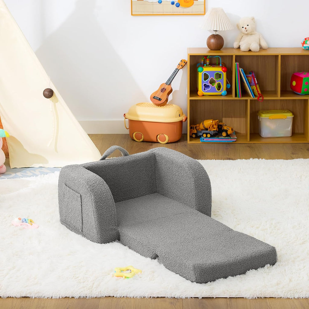 Toddler Chair, in-1 Foldable Kids Couch for 1-3 Years Old, Grey