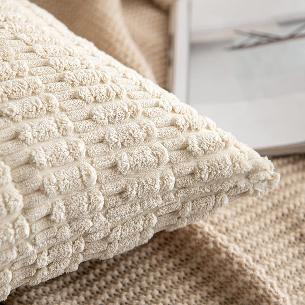 Pack of 2 Corduroy Decorative Lumbar Throw Pillow Covers 20x12 Inch Soft Boho Striped Pillow Covers Modern Farmhouse