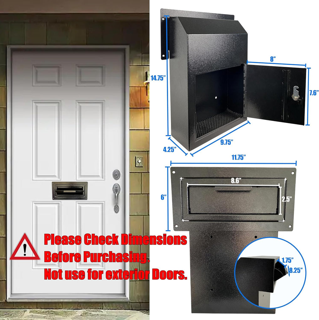 Door Drop Box, Mail Slots for Mail, Rent, Deposit, and Night Key - Black