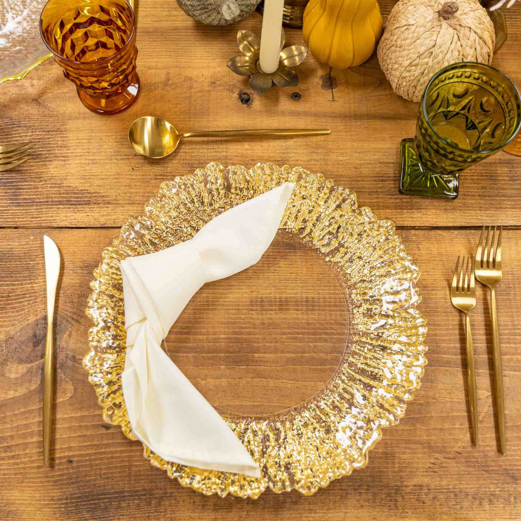 Floral Rim Glass Charger Plate | Service Plate for Parties, Dinner, Weddings, Quinceaneras and Events | 13 inch