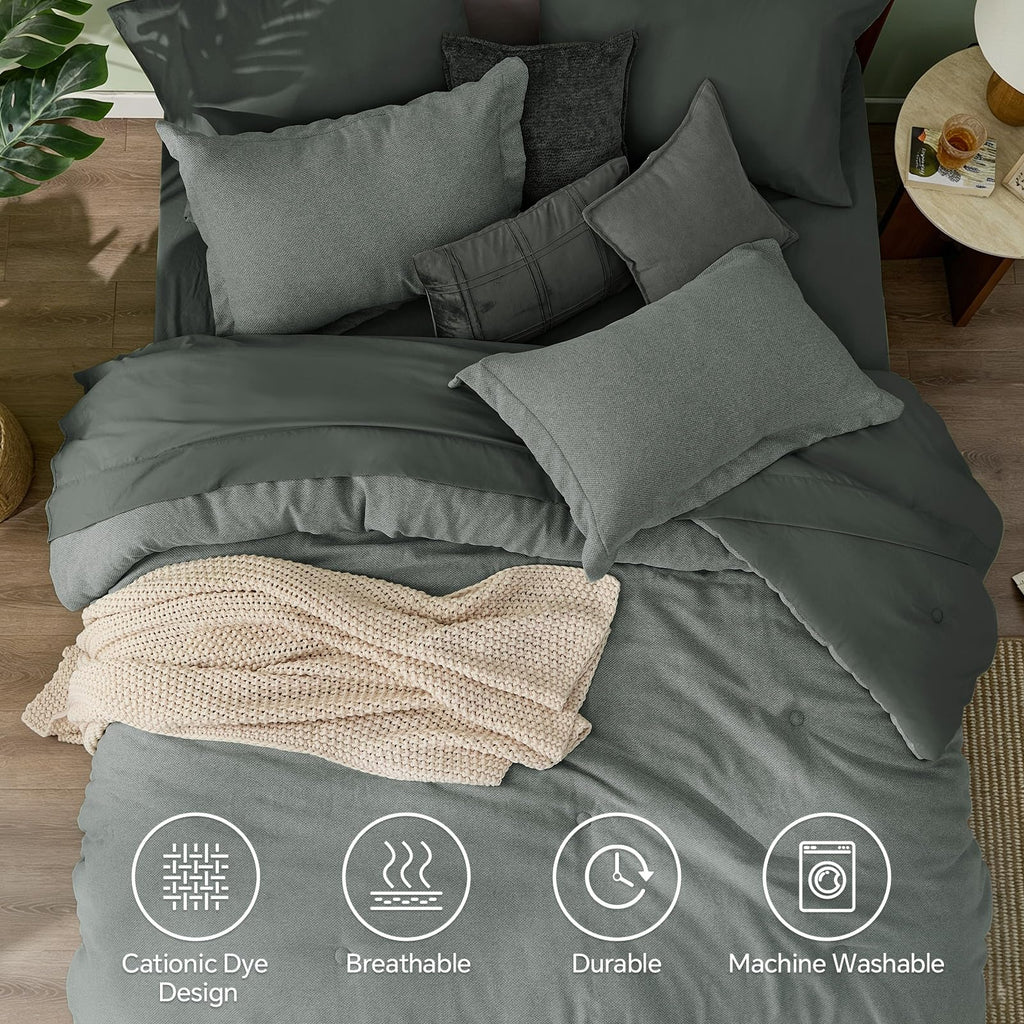 Comforter Set 7 Pieces, Charcoal Gray Bed in a Bag