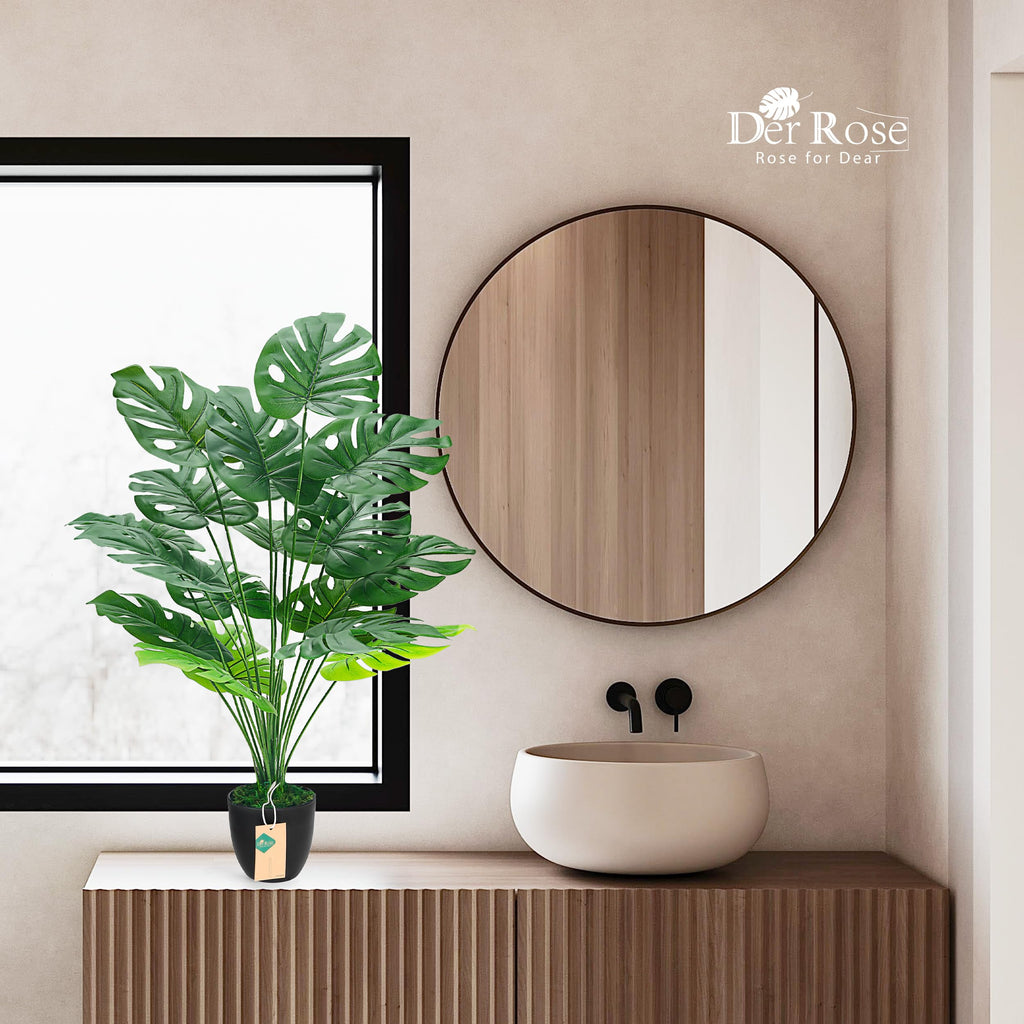28" Fake Plants, Monstera Plant in Black Pot Decor