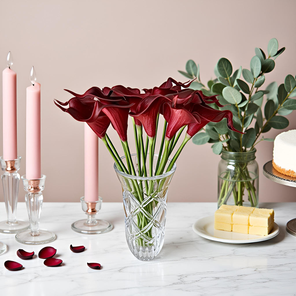 20 Pack 14" Calla Lily Artificial Flowers - Real Touch Burgundy Latex Flowers Decor Tabletop Centerpieces Living Room