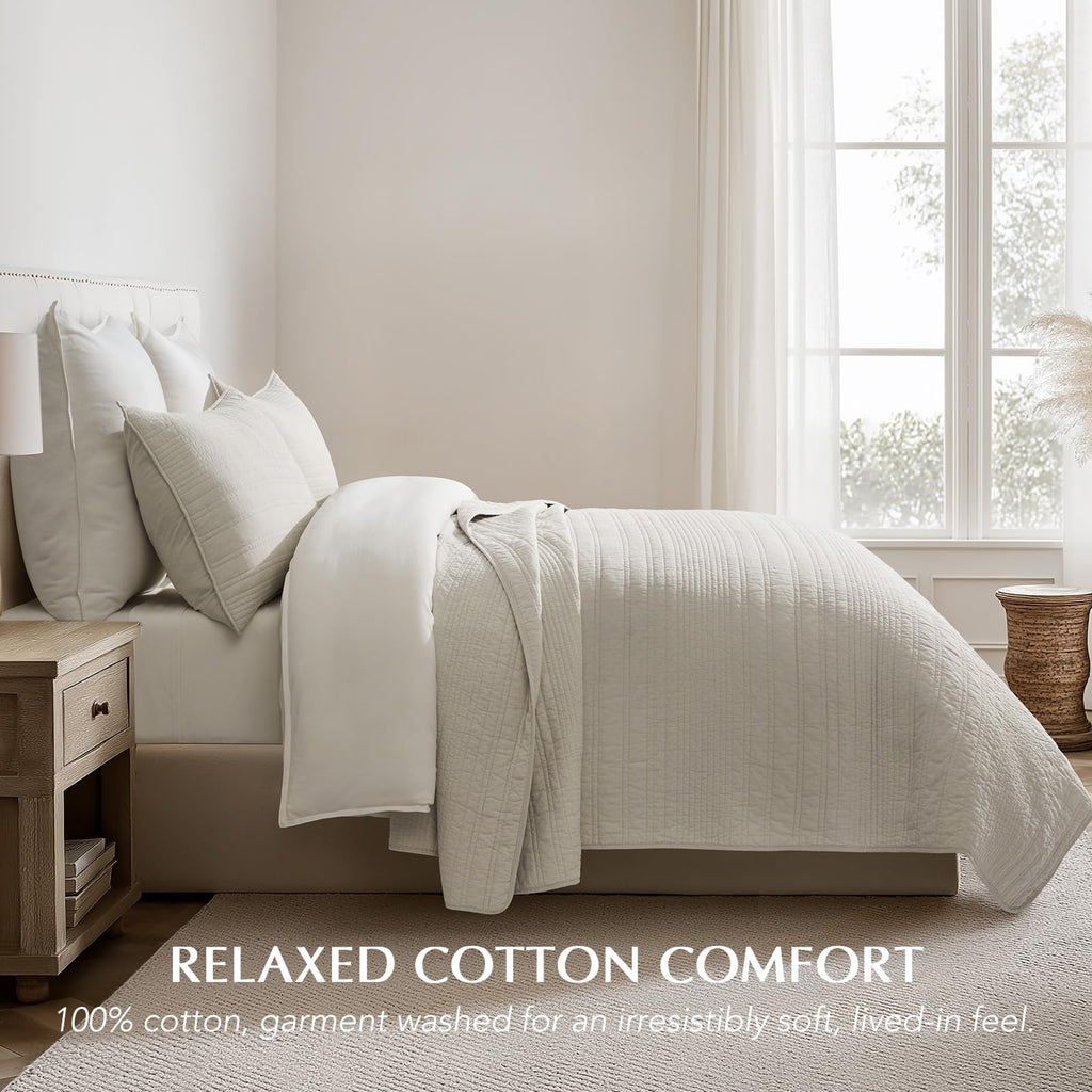 100% Cotton Modern Lines Quilt Set, Birch