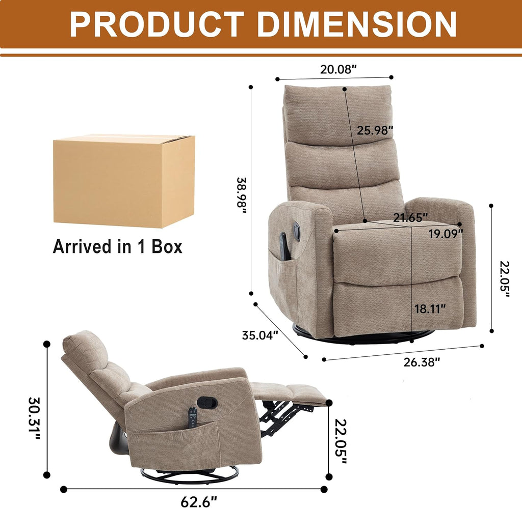 Manual Swivel Rocker Recliner Chair for Adults, Overstuffed Reclining Glider Chair for Nursing with Vibration Massage
