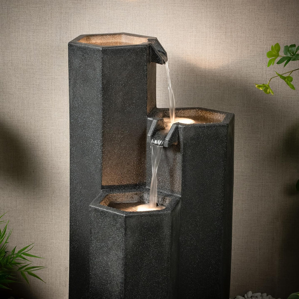 27.95“” H 3-Tiers Cascading Outdoor Water Fountain Made with Eco-Friendly Recyclable Materials, Polyethylene