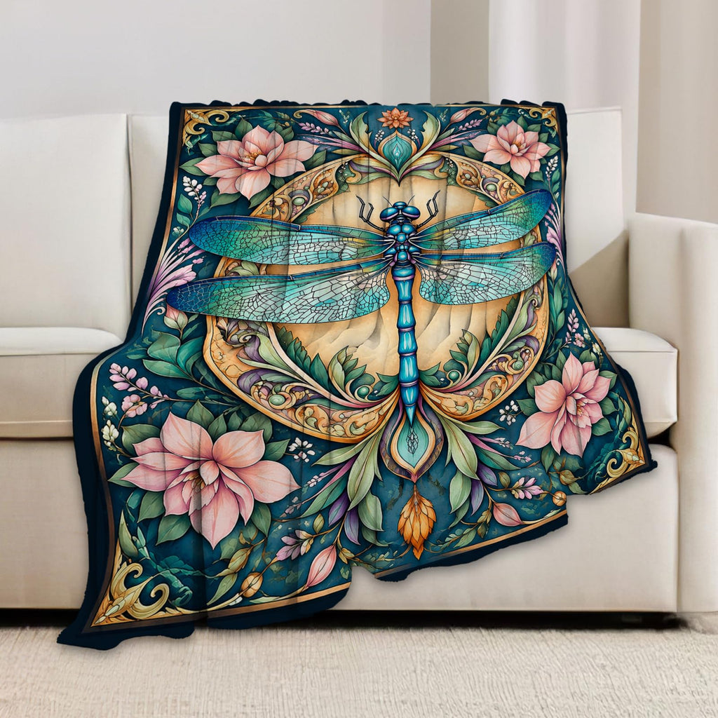Boho Dragonfly Blankets, Floral Throw Blanket, Dragonfly Gifts, 40"X50"