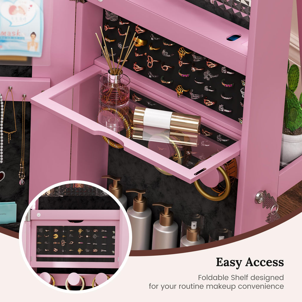 LED Mirror Jewelry Cabinet Standing, 360°Swivel Jewelry Armoire with Full Length Mirror, Mirror with Jewelry Storage