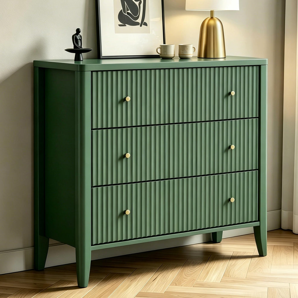 Large Nightstand Set of 2, 34"Wide Fluted Painted Bedside Table with 3 Drawer Dresser, Large End Tables with Storage