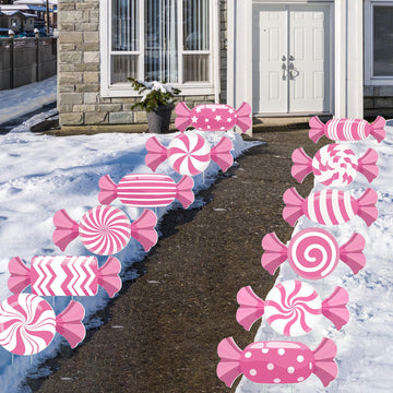 12 Pcs Christmas Candy Lawn Yard Sign with Stakes Waterproof Outdoor Yard Garden Porch Sign Candy Christmas