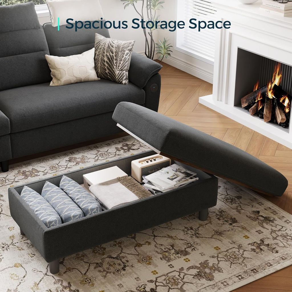 46 Inches Wide Storage Ottoman Bench, Linen Coffee Table Long Shoes Bench Footstool, Storage Chest, Foot Rest Stool