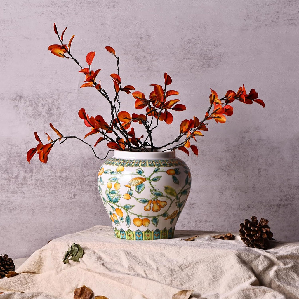 Handcrafted Enamel Ginger Jar-Vibrantly Colored Chinoiserie Vase,Blue and White Porcelain Ceramic Decorative Jar