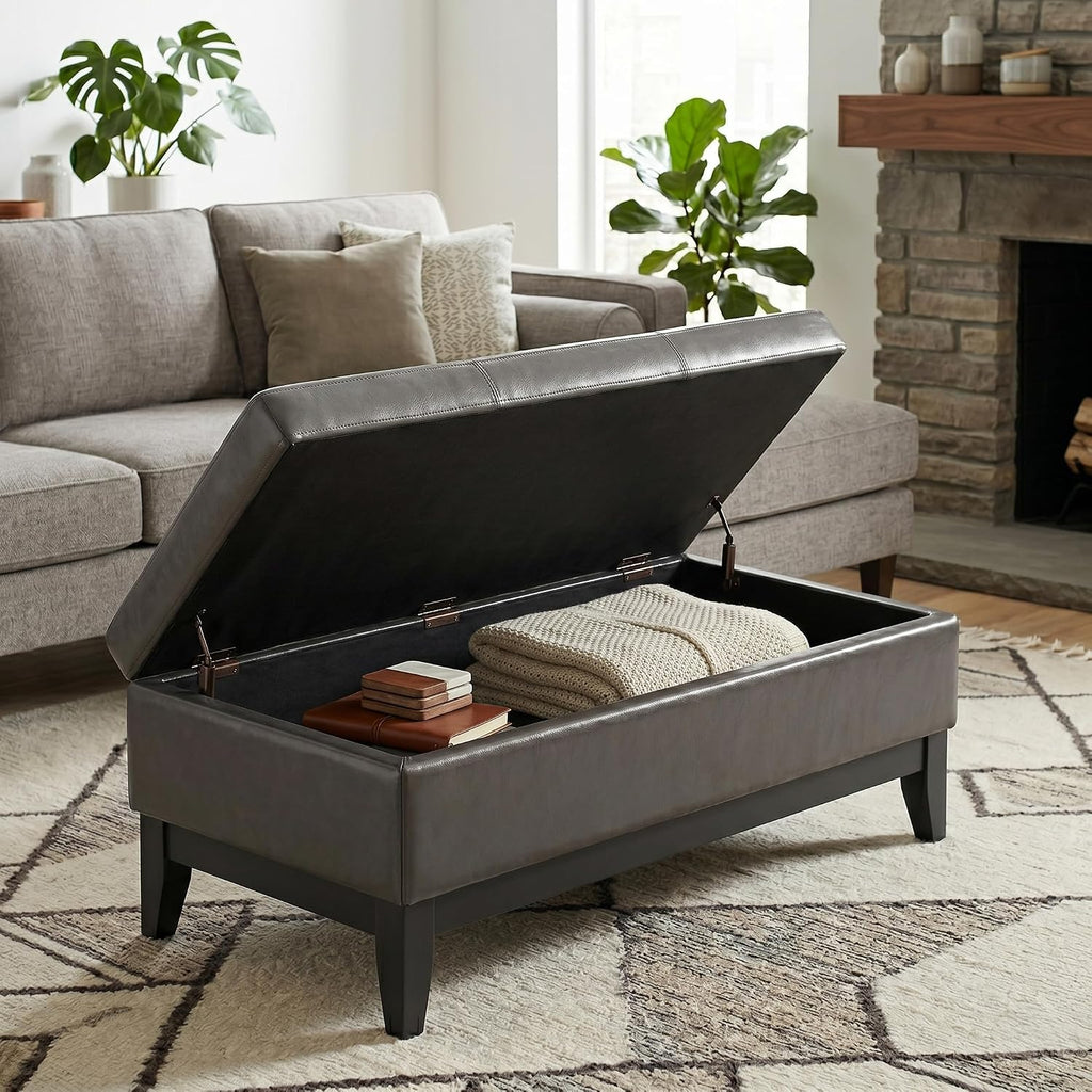 Oregon 42" Wide Vegan Leather Storage Ottoman in Tanners Brown