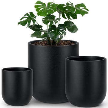 13/11.5/10 Inch Large Plastic Flower Pots with Drainage (3 Pcs)