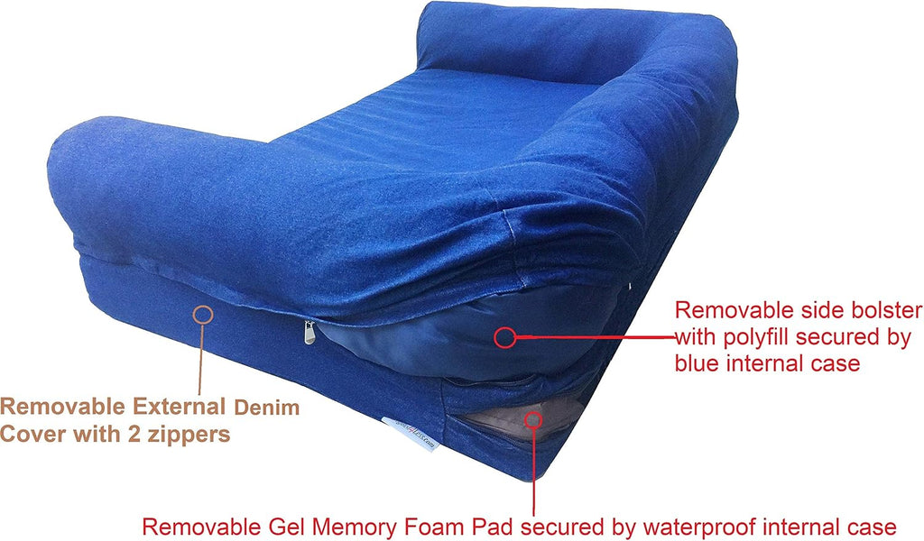 Premium Orthopedic Gel Memory Foam Pet Sofa Bed with Waterproof Liner and Denim Cover Couch Lounger 47"X29"