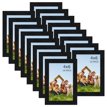 4x6 Picture Frame Set of 16, Black Woodgrain