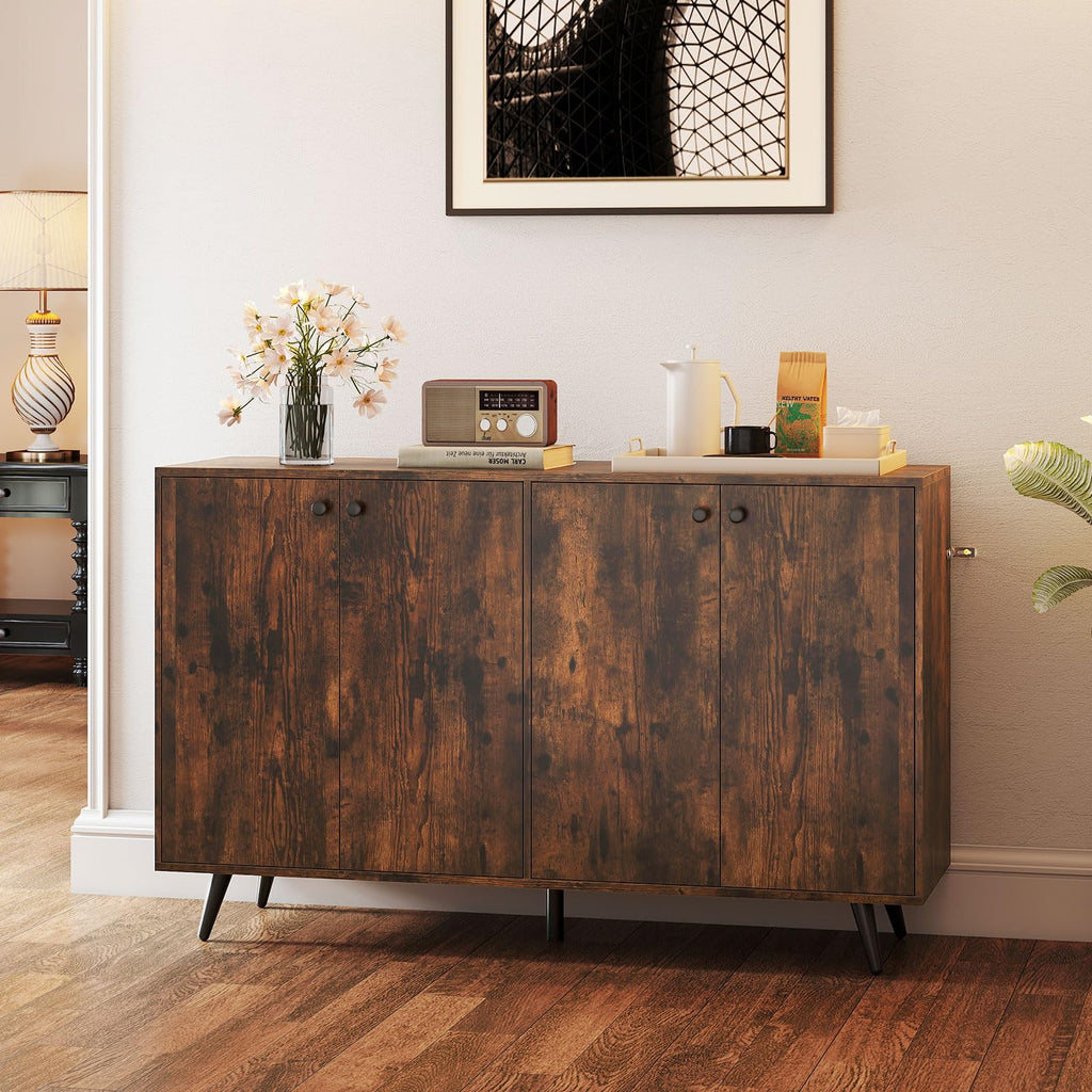 Sideboard Buffet Cabinet, 50'' Accent Kitchen Storage Cabinet with 4-Door & 5-Position Adjustable Shelves, Modern