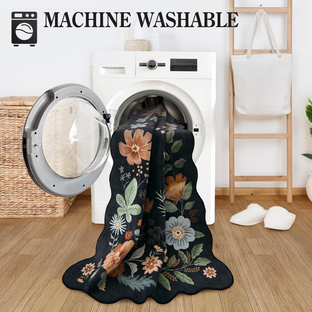 Floral Kitchen Runner, Washable Runner Rug Non Slip Ultra-Thin