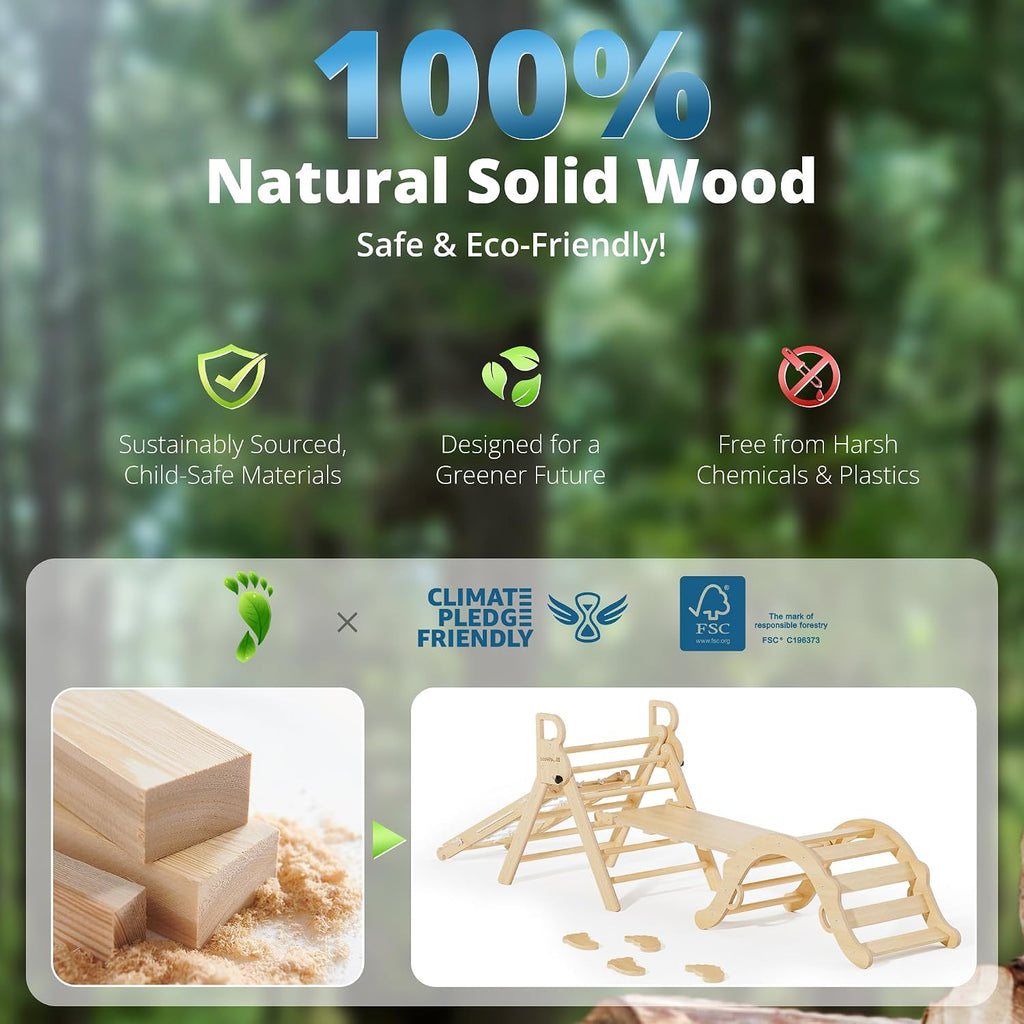 In-1 Triangle Set, Climbing Toys for Kids Natural Rustic
