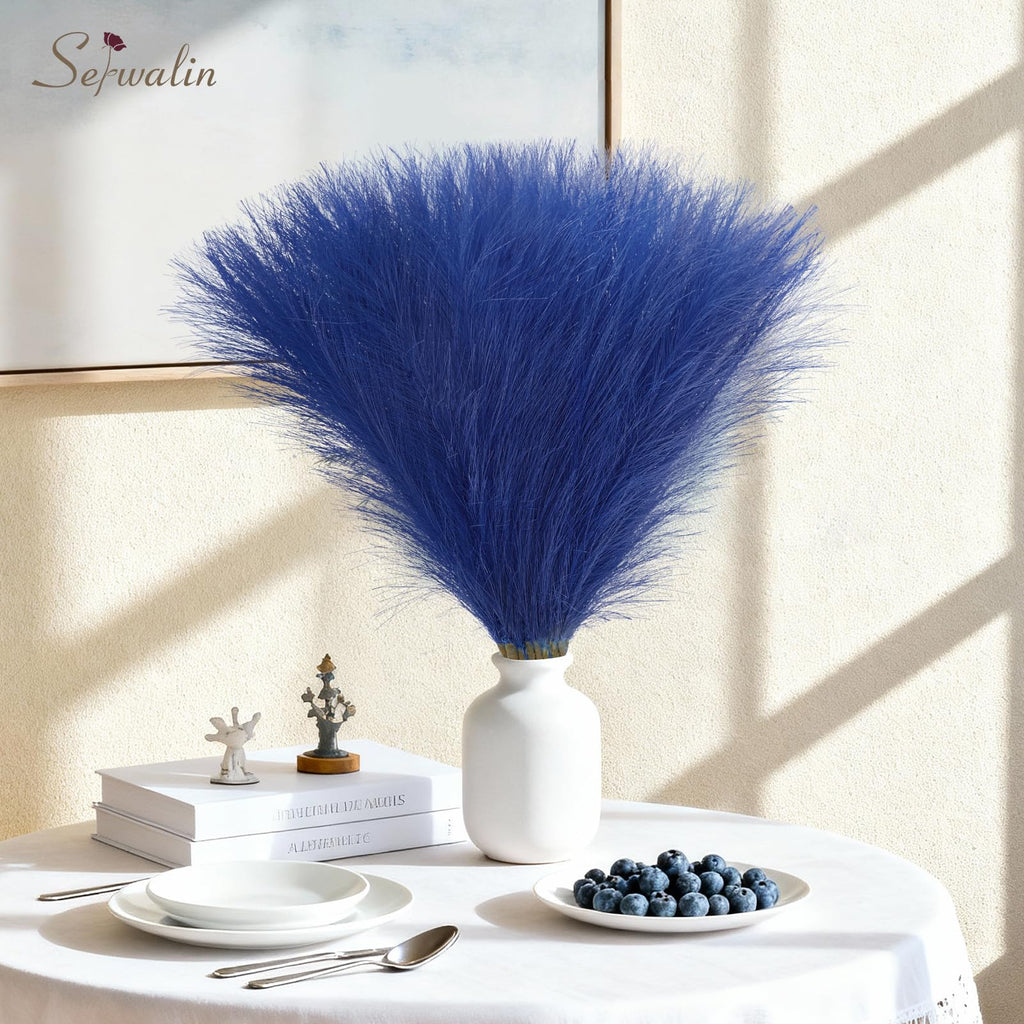 6PCS 17.7 Inch Royal Blue Artificial Pampas Grass Decor