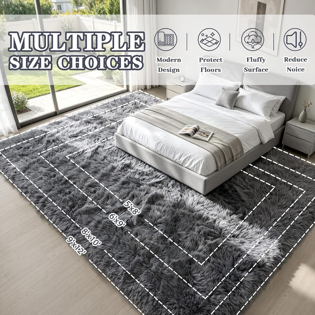 Grey Fluffy Shag Area Rugs Bedroom