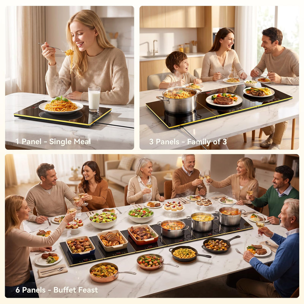 Commercial Electric Warming Tray for Buffet - Independent Temp 6 in 1 Black