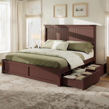 Solid Wood Queen Storage Bed Frame with 50" Headboard, Espresso