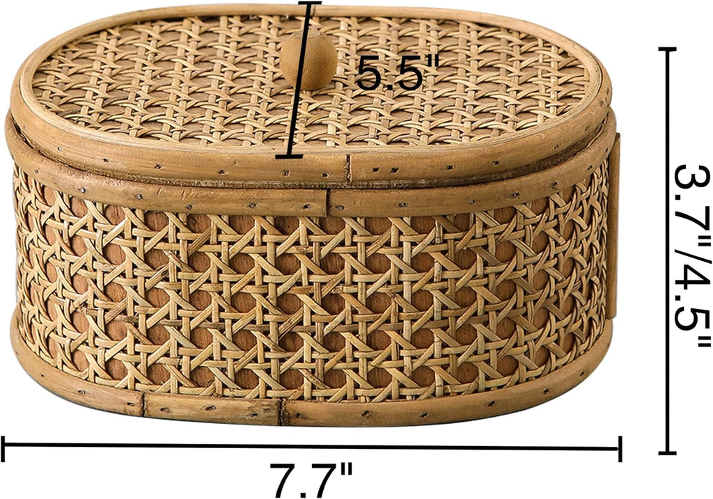 Rattan Decorative Box with Lid, Small Oval Box for Storage