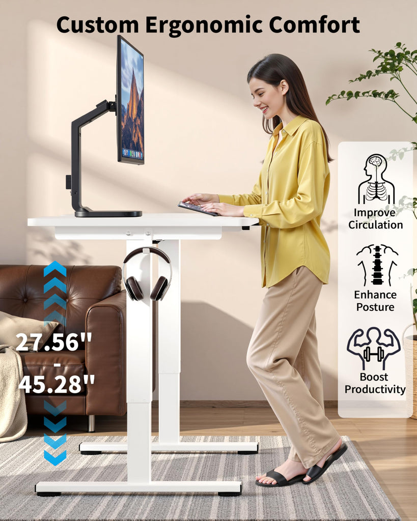Small Electric Standing Desk, 36" x 24" Whole Piece Height Adjustable Desk, White Sit to Stand Computer Workstation