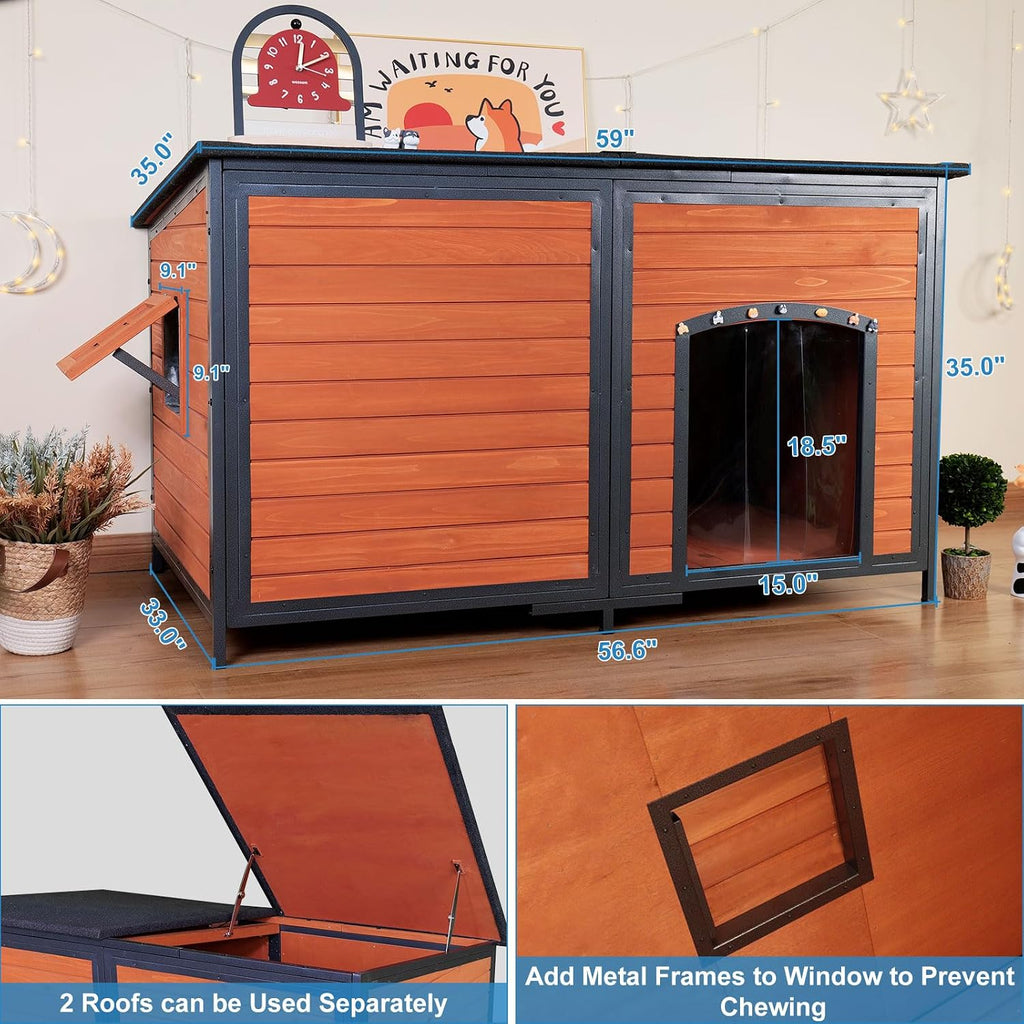 Outdoor XXL Insulated Wooden Dog House Weatherproof Chew Resistant Frame