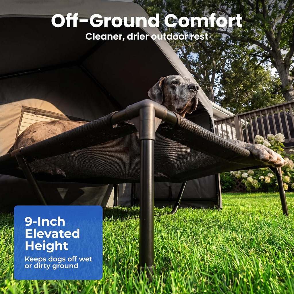 Extra Large Dog Shade with Elevated Bed, Outdoor Dog House Waterproof
