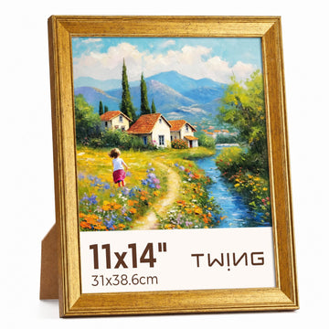 11x14 Picture Frame Gold Matted to 8x10 with Mat, Vintage Home Decor