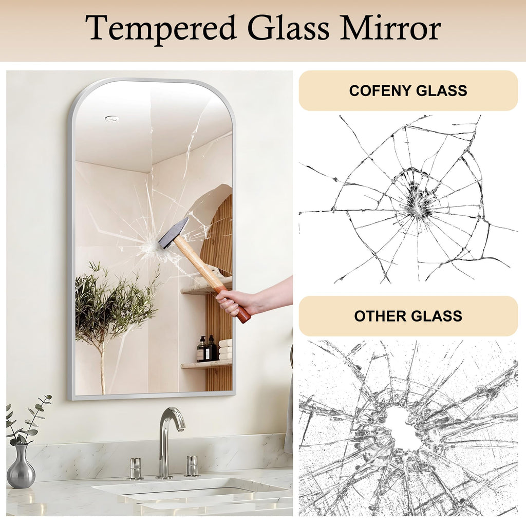 Bathroom Mirror, 20x36 inch Silver Rectangle Wall Mounted Mirror with Thin Frame, Bathroom Vanity Mirrors for Over