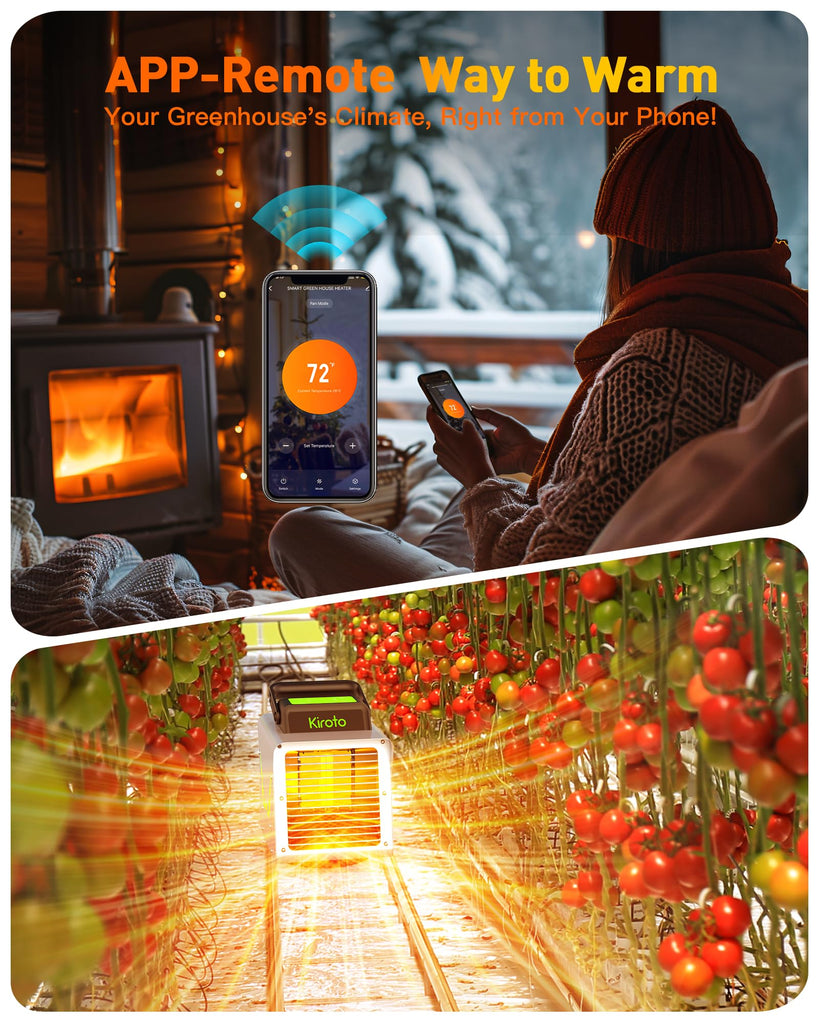 1500w Greenhouse Heater, with APP Remote Control, Portable Outdoor Winter Heater With Thermostat For Plants Vegetables