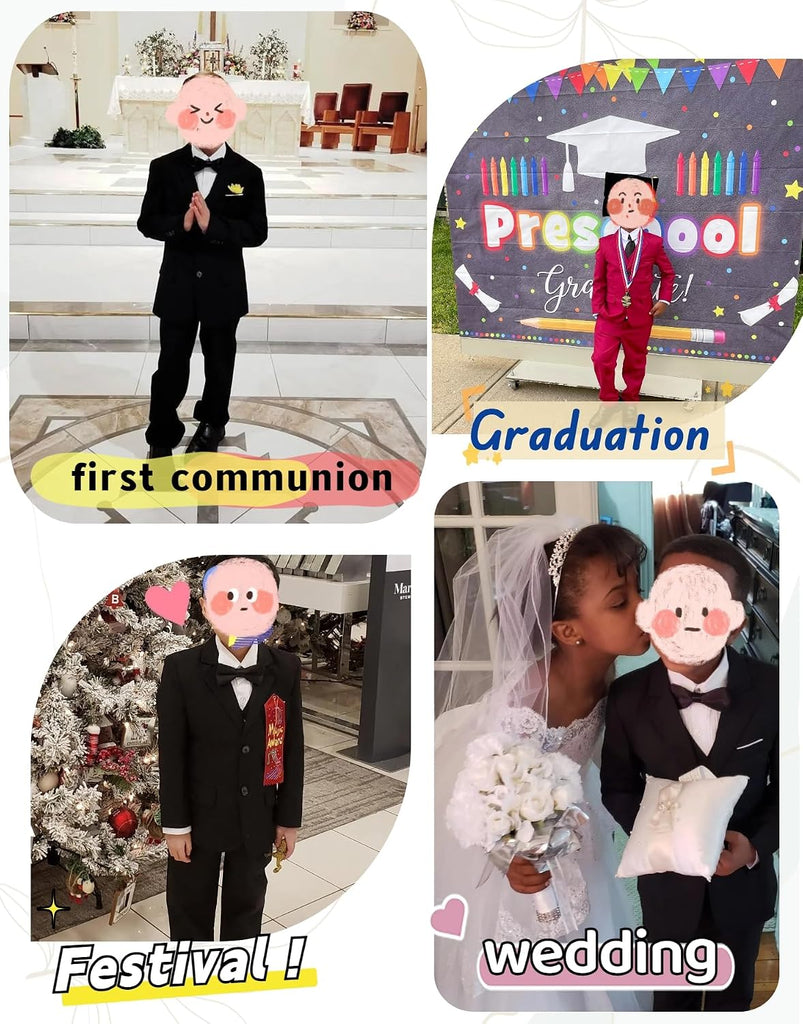 Boys Slim Fit Suits Kids Tuxedo Ring Bearer Outfit,Adjustable Waist