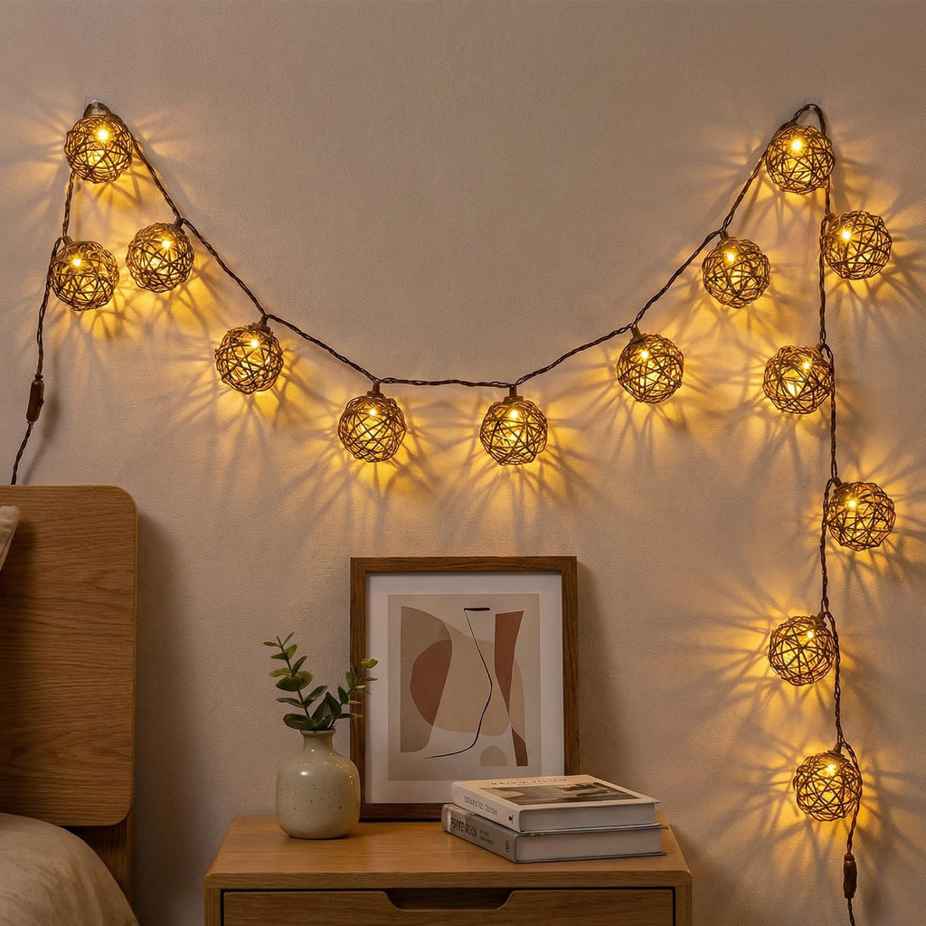 Patio String Lights, 10FT Rattan Lantern String Lights Plug in