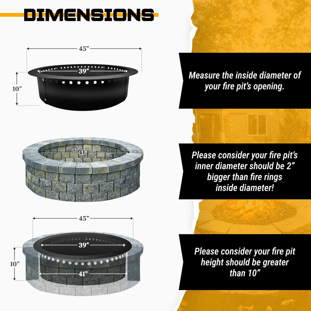 45" x 39" Smokeless Fire Pit Ring - Portable Steel Liner