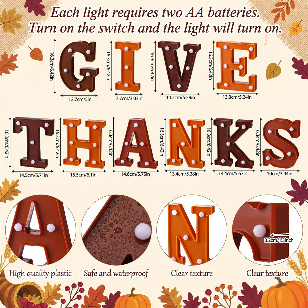 10 Pcs Thanksgiving Decorations Give Thanks LED Lights up Sign