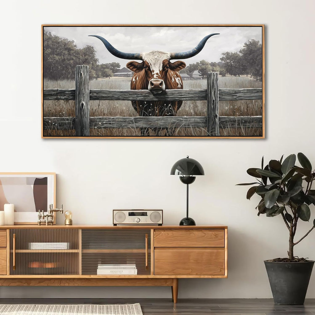 Highland Cow Wall Art - Rustic Farmhouse Wall Art for Country Wall Decor, Vintage Artwork for Walls, Framed Pictures