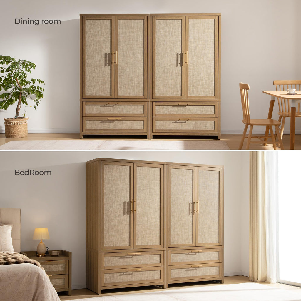 Rattan Armoire Wardrobe Closet : 71 inch Wardrobe with Drawers