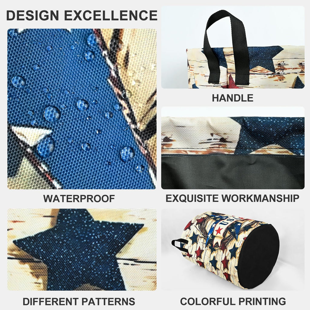 4th of July Wooden Print Star Laundry Basket Foldable Laundry Hamper With Handles Clothes Storage Bucket Organizer