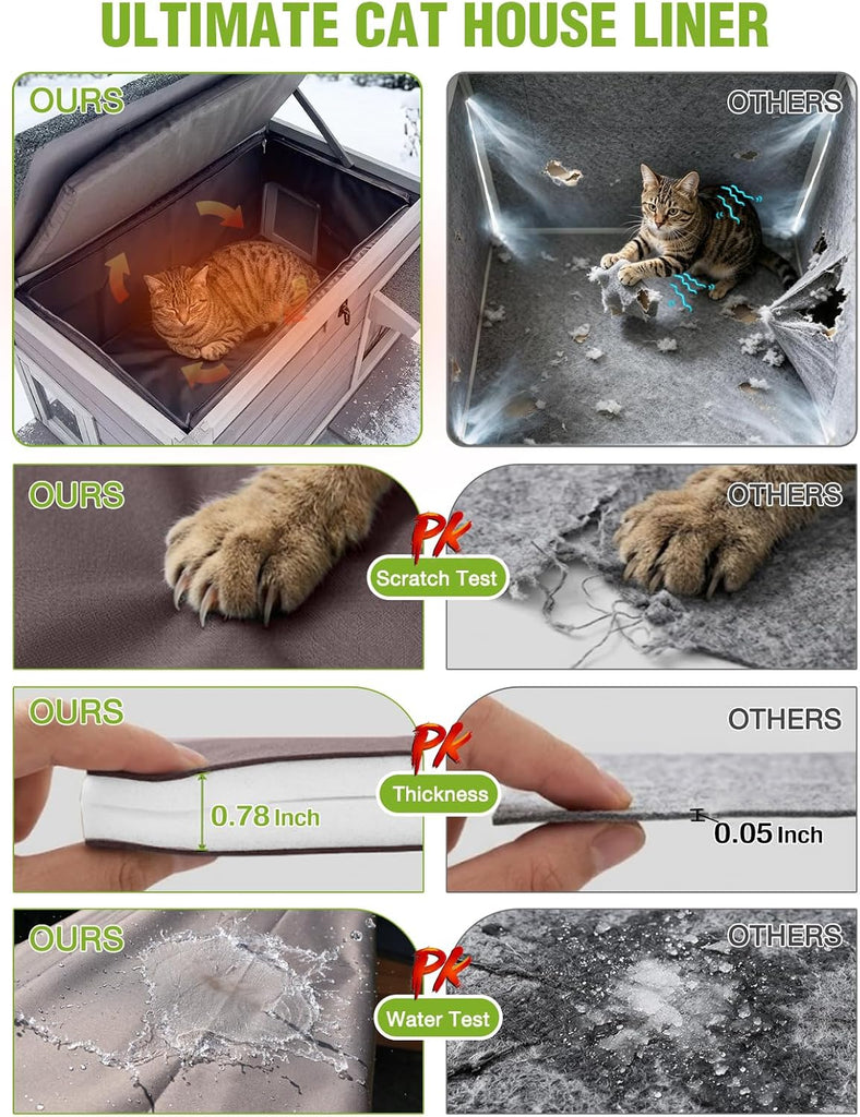 Outdoor Heated Cat House, 6-Sides Insulated Feral Cat Shelter Weatherproof