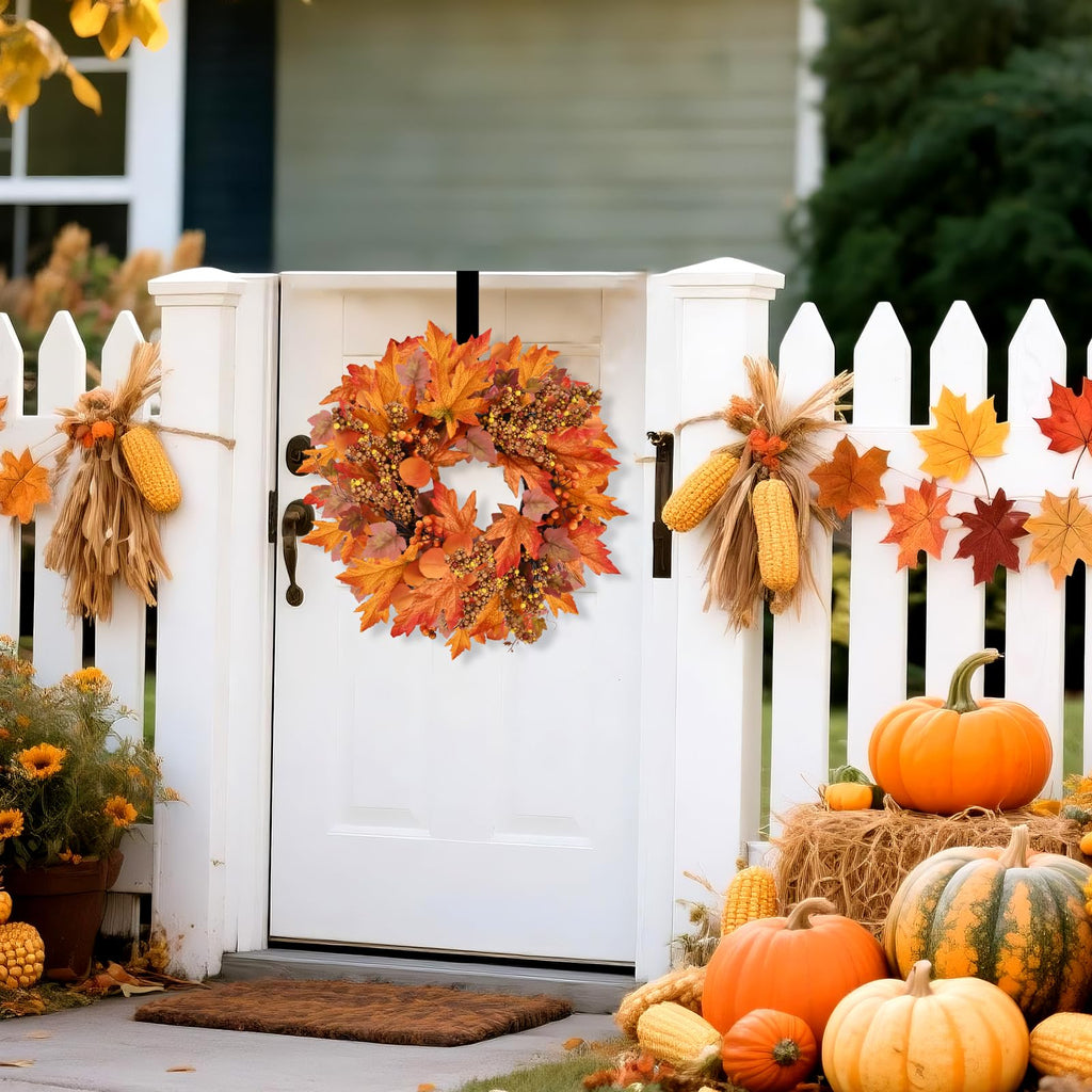 20 lnch Artificial Fall Wreath for Front Door Autumn Wreath with Hanger